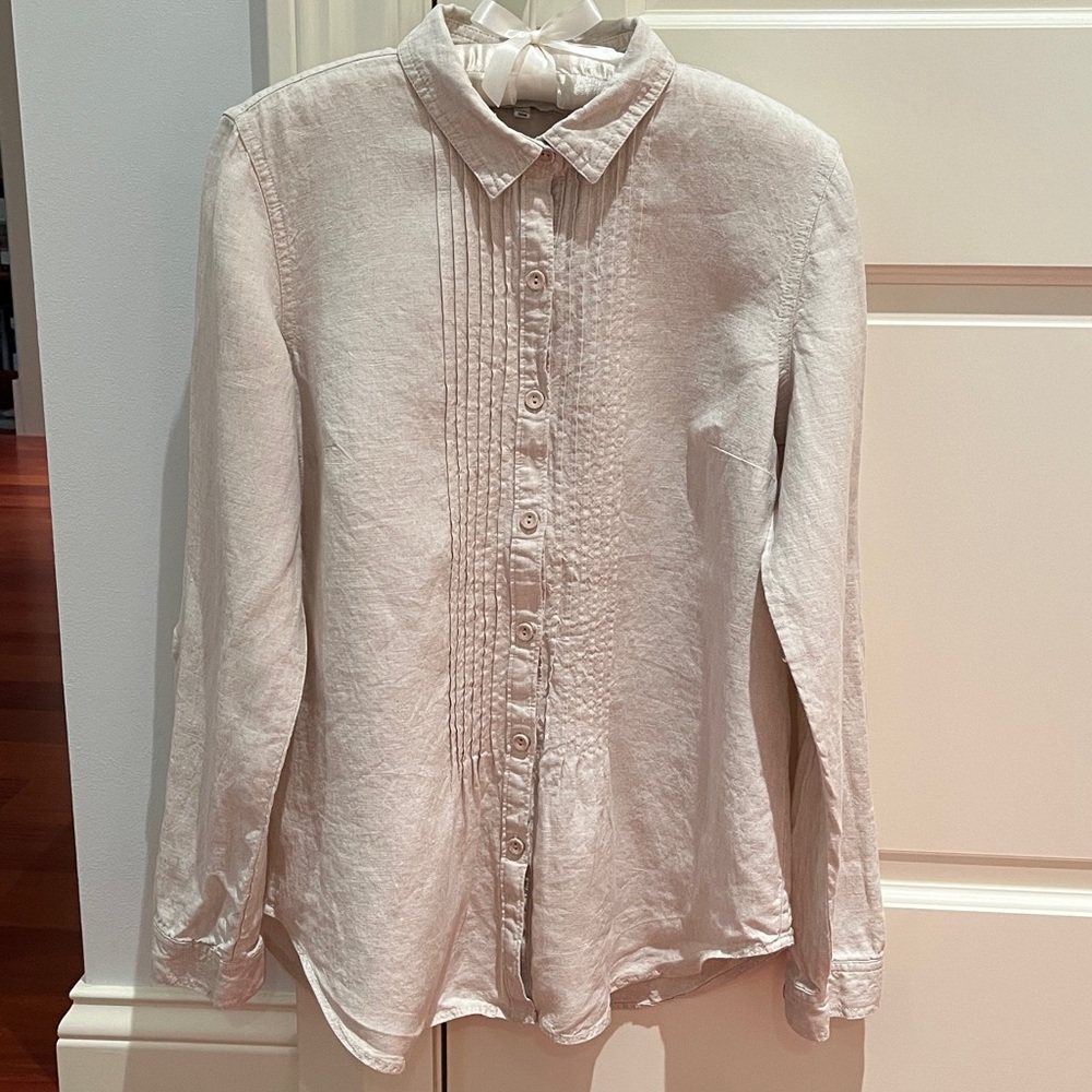 Jones New York 100% Linen Button Down Oatmeal Size M